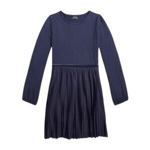 NWT Polo Ralph Lauren Blue Little Girls Velvet-Trim Pleated Jersey Dress Size L